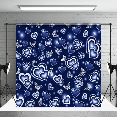 Blue White Butterfly Hearts Starlight Party Backdrop - Aperturee