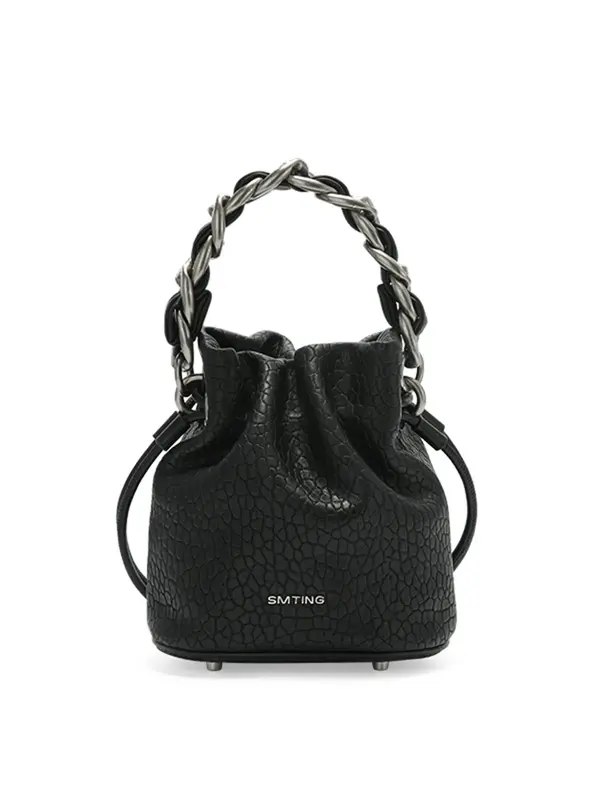 Smting Leather Drawstring Bucket Bag