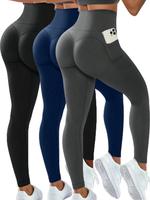Sporty Women's Solid Color Pocket Seamless High Waist Sports Leggings, Sport Comfy Breathable Skinny Pants for Yoga Gym Worko...