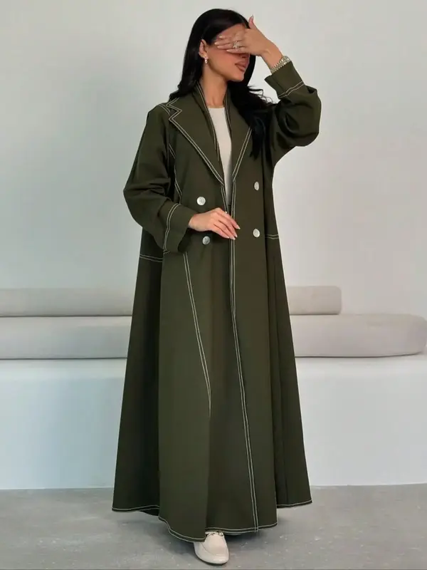 Women's Double Button Abayas, Casual Long Sleeve Abayas for Daily Wear, Ladies Clothes for All Seasons