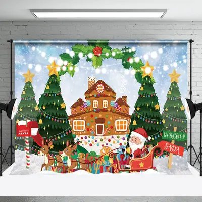 Aperturee Gingerbread Santa Gifts Sending Christmas Backdrop - Aperturee