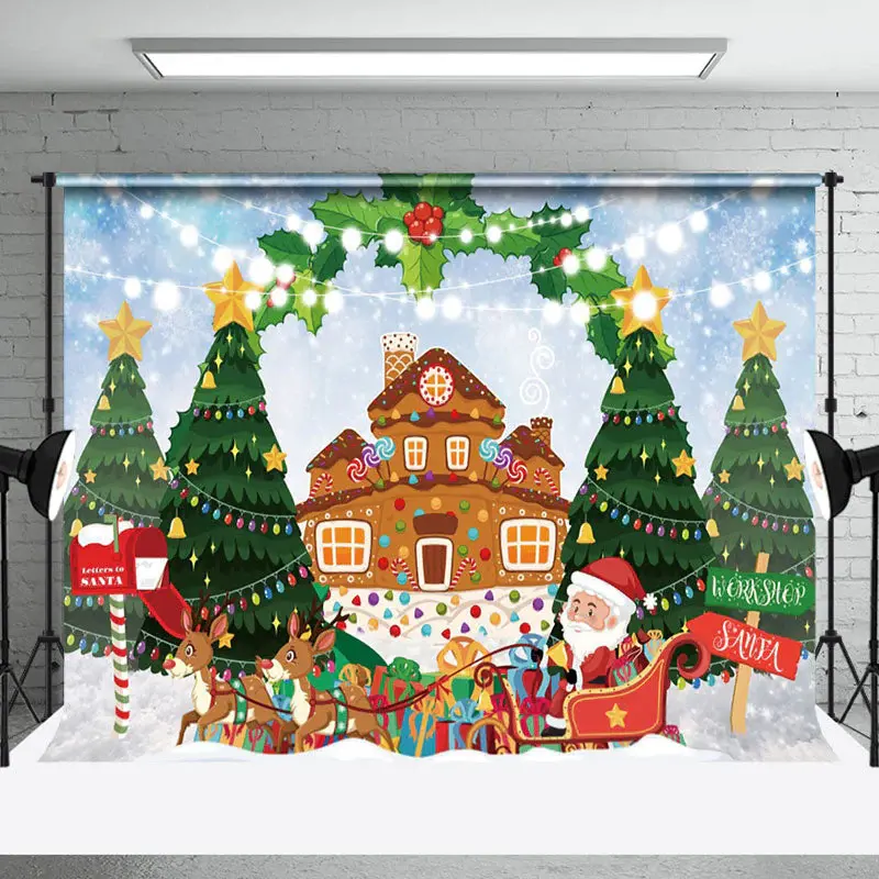Aperturee Gingerbread Santa Gifts Sending Christmas Backdrop - Aperturee