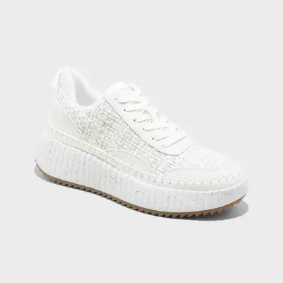Universal Thread Women's Sneakers Memory Foam Insole Woven Lace-Up White