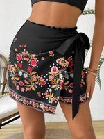 Women's Floral Print Tie Waist Shorts, Boho Casual Fashion Wrap Shorts for Daily Holiday Vacation Wear, Ladies Bottoms for Al...