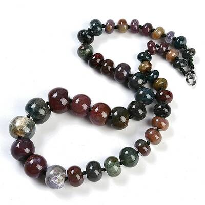 Natural Indian Agate Rondelle Graduated Beaded Necklaces for Women Men