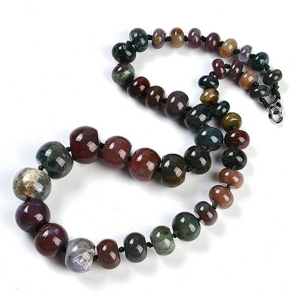 Natural Indian Agate Rondelle Graduated Beaded Necklaces for Women Men