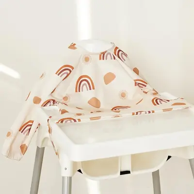 Baby's Sunflower & Rainbow Stripe Pattern Bib, Adjustable Waterproof Bib Attaches and Cover To Baby Highchair & Table, Cute L...