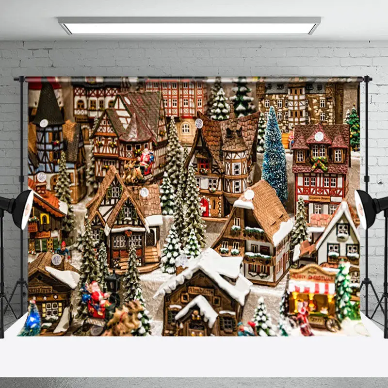 Aperturee Winter Retro Wooden Town Christmas Vibe Backdrop - Aperturee