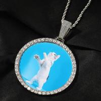 Ice Hue Personalized XL Large Custom Memory Round Colorful Photo Pendant Necklace Simple CZ Neck Chain Jewelry,Two Style Neck...