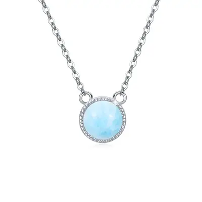 Sterling Silver Circular Shaped Lalimar Stone Round Pendant Necklace