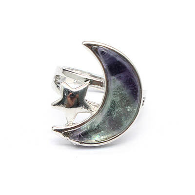 Moon & Star Natural Fluorite Adjustable Rings