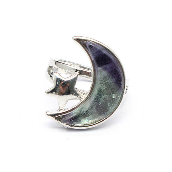 Moon & Star Natural Fluorite Adjustable Rings