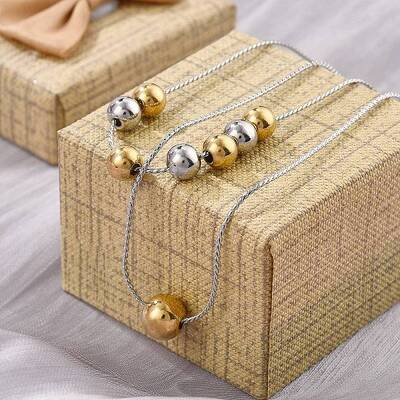 304 Stainless Steel Round Beaded Rope Chain Double Layer Necklaces