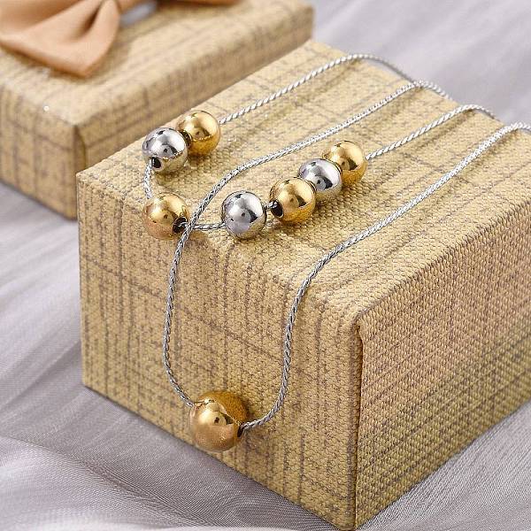 304 Stainless Steel Round Beaded Rope Chain Double Layer Necklaces