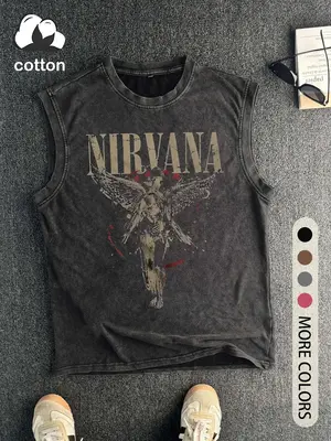 Men's Vintage Angel Graphic Print Tank Top, Casual Sleeveless Top for Summer, Men's Clothes for Daily Wear, Socks