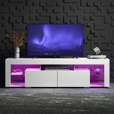WLIVE 63 in TV Stand for 55/60/65/70 Inch TVs, Modern Entertainment Center with Open Shelves, Wood TV Console with 2 Storage ...