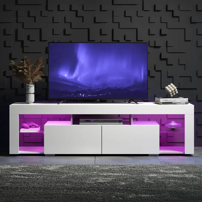 WLIVE 63 in TV Stand for 55/60/65/70 Inch TVs, Modern Entertainment Center with Open Shelves, Wood TV Console with 2 Storage ...