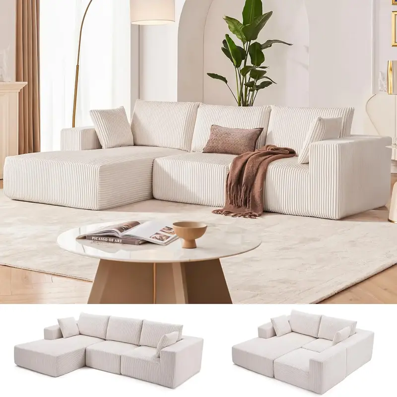 【2 Packages】108” Modular Sectional Sofa, Cloud Sectional Couch with Deep Seat, Modern Modular L-Shape Sofa Couch with C...
