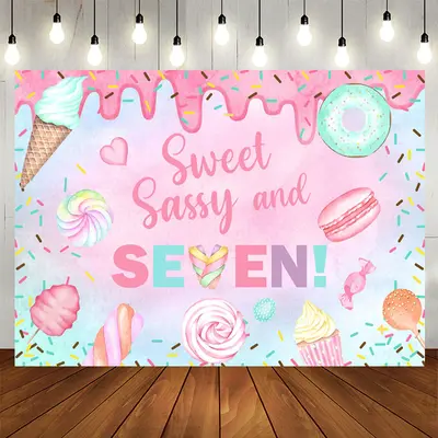 Sweet Sassy Dessert 7th Birthday Backdrop For Girl - Aperturee