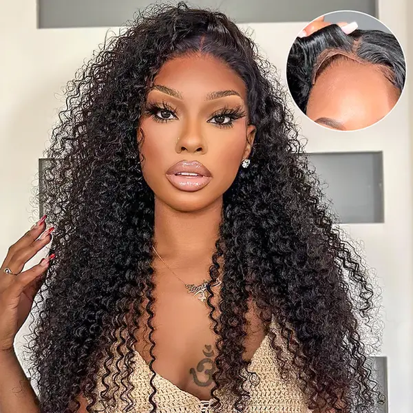 Pre-Cut Lace Glueless Ready To Wear Jerry Curly HD Transparent Lace Closure Human Hair Wig