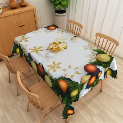 Christmas Tree Gold Glitter Snow Flake Tablecloth - Aperturee