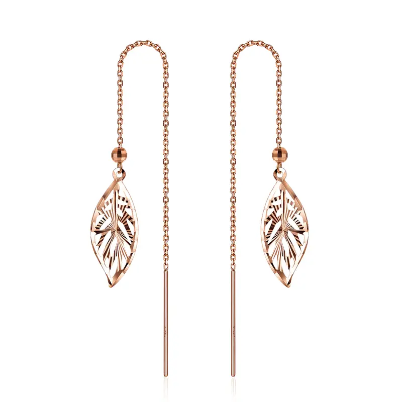 18K Rose Gold Leaves Drop Earrings