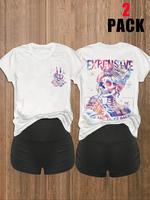 Two-Piece Set Women's Skull Print Tee & Skinny Shorts, Casual Fashion Round Neck Short Sleeve T-shirt & Shorts for Daily Outd...