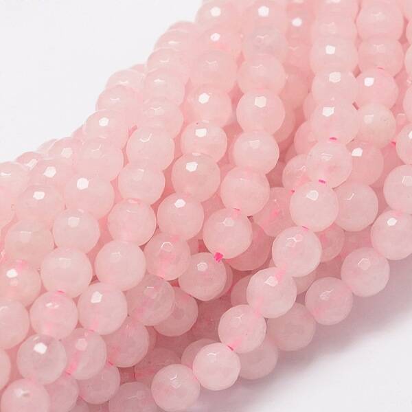 Faceted Round Natural Rose Quartz Bead Strands
