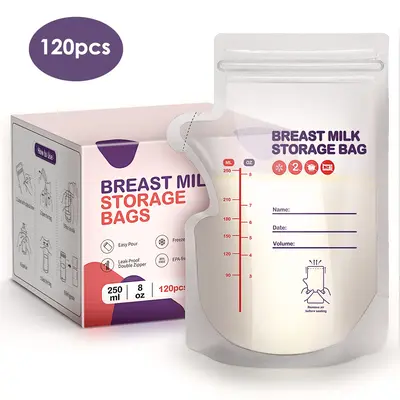 BPA-Free Breastmilk Storage Bags - 60 Pcs, 8 Ounce, Self-Standing with Pour Spout, Space-Saving Flat Profile, Ideal for Conve...