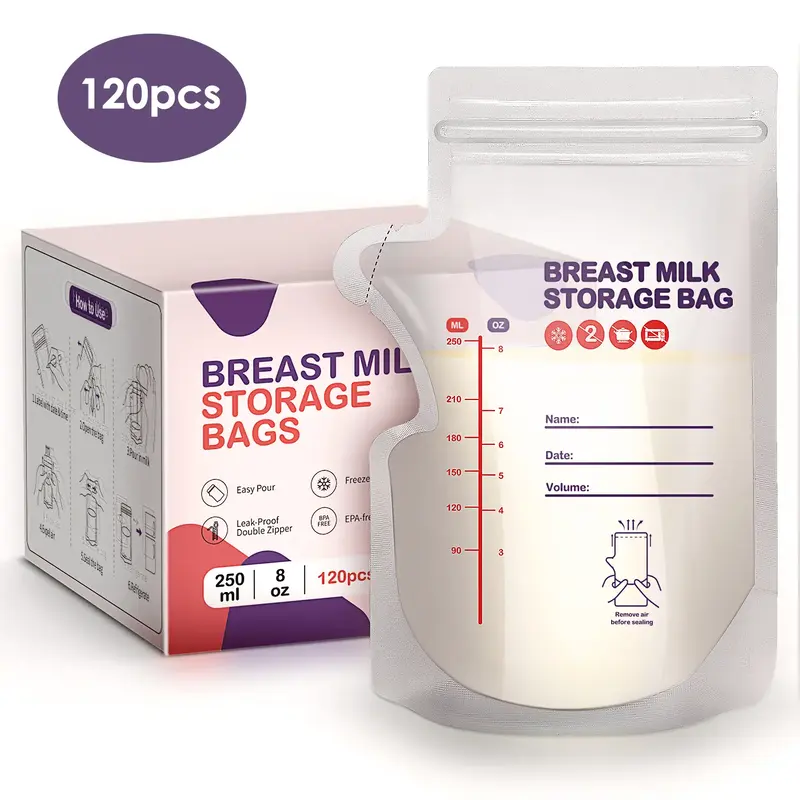 BPA-Free Breastmilk Storage Bags - 60 Pcs, 8 Ounce, Self-Standing with Pour Spout, Space-Saving Flat Profile, Ideal for Conve...
