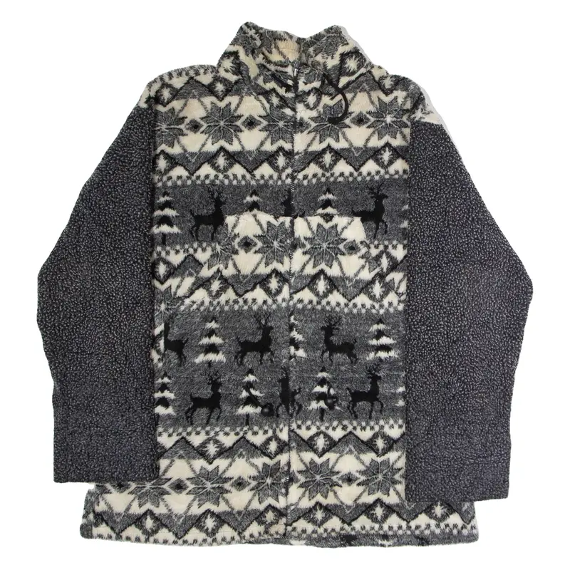 G4000 Mens Fleece Jacket Grey 90s Fair Isle L