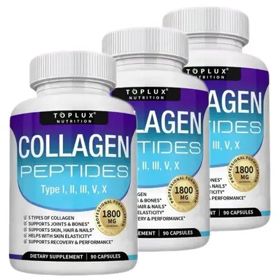 Toplux Multi Collagen Peptides Pills 1800Mg Complex-Type l, ll, lll,V,X Premium Collagen Complex for BetterSkin & HairStrong ...