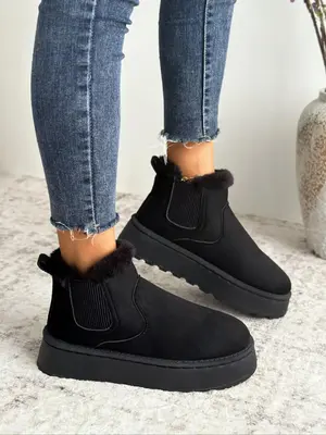 Women's Solid Color Plush Lining Snow Boots, Casual Comfortable Thick Sole Ankle Snow Boots for Fall & Winter, Female All-m...