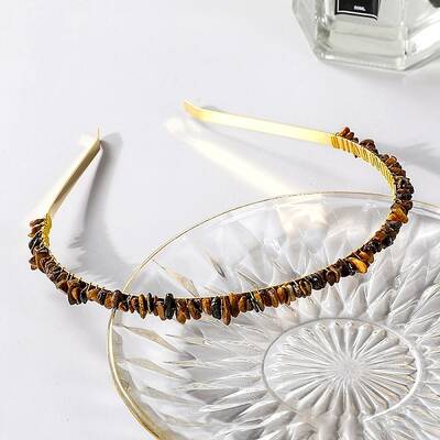 Wire Wrapped Natural Tiger Eye Chip Hair Bands