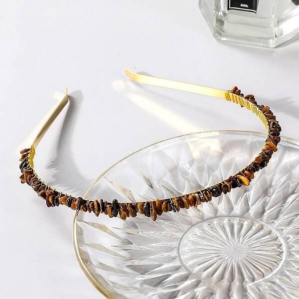 Wire Wrapped Natural Tiger Eye Chip Hair Bands