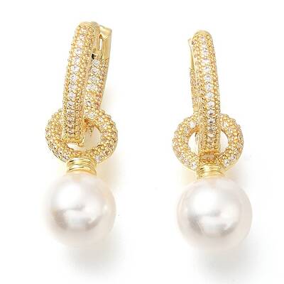 Brass Micro Pave Clear Cubic Zirconia Hoop Earrings