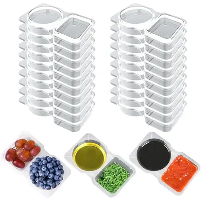 20 PCS Double Compartment Snack Containers with Lids Reusable Food Grade Plastic Dipping Containers for Refrigerator Takeaway...