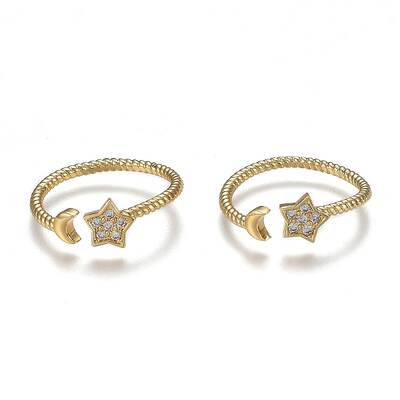 Adjustable Brass Micro Pave Clear Cubic Zirconia Cuff Rings
