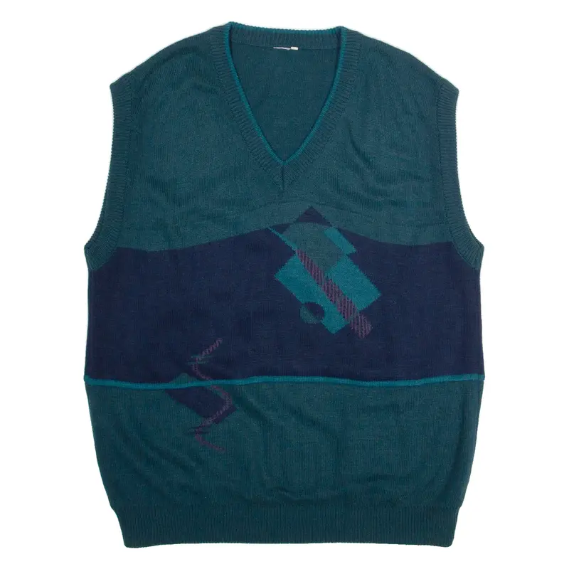 Mens Plain Blue 90s Colourblock Tight Knit XL