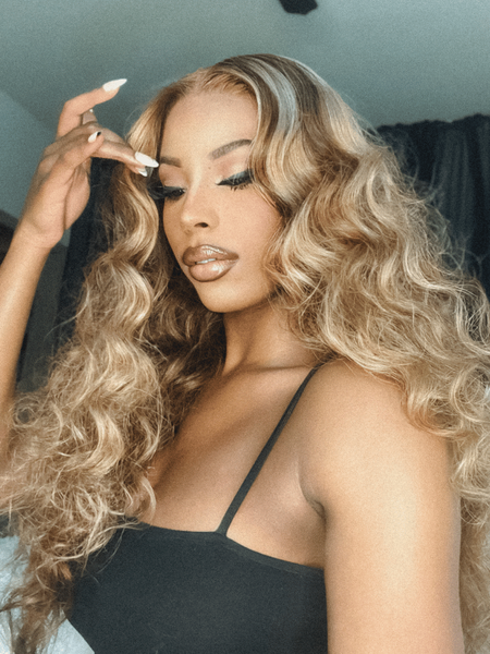 [BOGO FREE]Honey Blonde Ombre Highlight Body Wave Glueless U Part Wig 150% Density