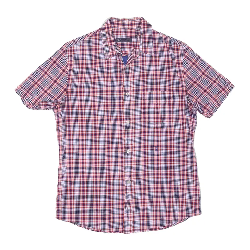 TRU TRUSSARDI Shirt Red Plaid Short Sleeve Mens S