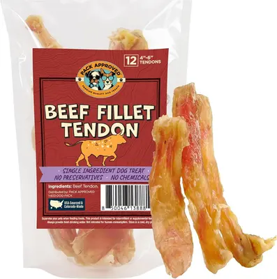 Pack Approved Beef Fillet Tendons for Dogs - Single Ingredient Dog Treat, 4-6\