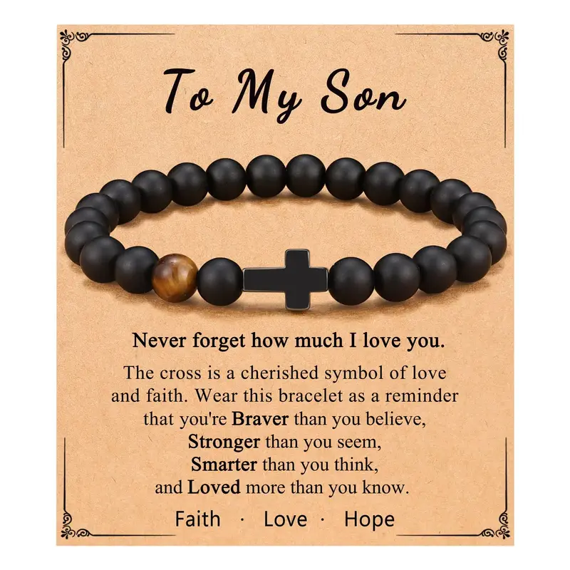 To Mens Gifts Cross Bracelet for Son Grandson Dad Husband Birthday Retirement Christmas Christian Gift for Teens Men