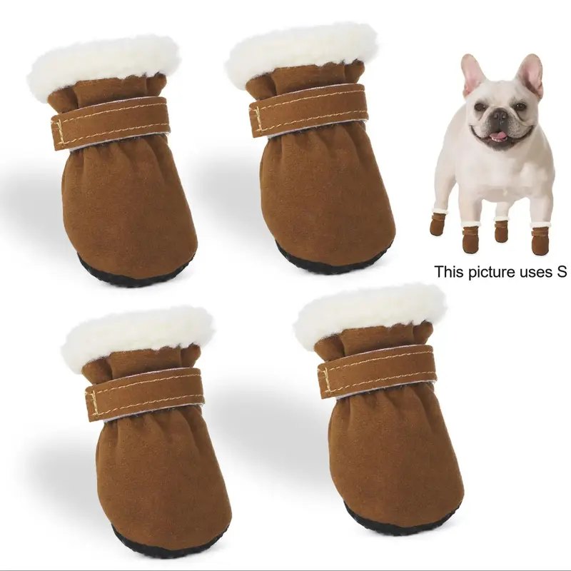 4pcs Plush Velvet Warm Soft Bottom Dog Boots, Non-slip Small Dog Shoes, Windproof & Coldproof Boot for Small Dogs