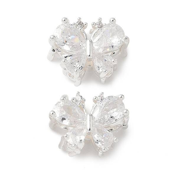 Brass Micro Pave Clear Cubic Zirconia Beads