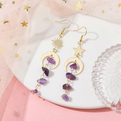 Moon & Sun & Star Brass Asymmetrical Earrings