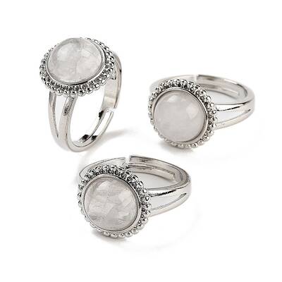 Natural Quartz Crystal Round Adjustable Rings