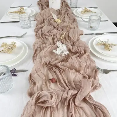 Cheesecloth Table Runner, 1 Set Boho Style Long Gauze Romantic Table Runner for Wedding & Birthday Party