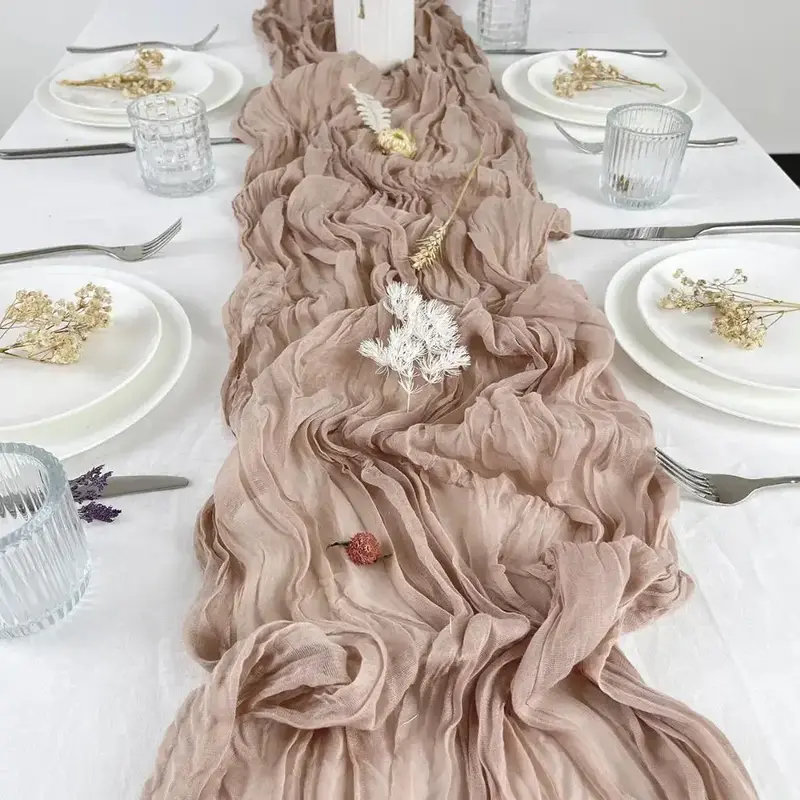 Cheesecloth Table Runner, 1 Set Boho Style Long Gauze Romantic Table Runner for Wedding & Birthday Party