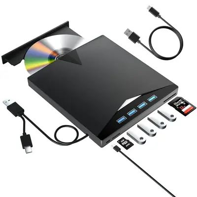 7 in 1 USB 3.0 & Type-C DVD Player, Portable CD/DVD Burner, External DVD Drive for Laptop Desktop PC, Compatible with Window...